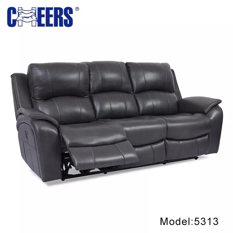 Dual Reclining Sofa and Love Seat in Blue lEather with Power Headrests